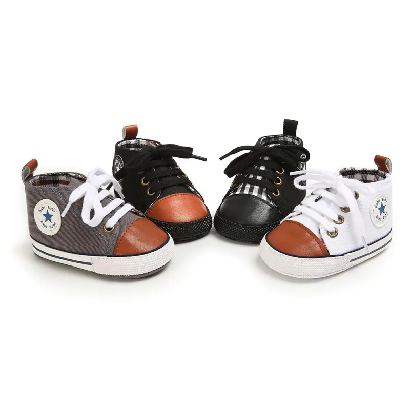 Детская парусиновая обувь со звездой для новорожденных мальчиков и девочек, обувь для малышей, мягкие Нескользящие кроссовки для детей 0-18 месяцев