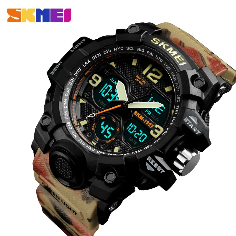 

Skmei Fashionable Dual Display COUPLE'S Watch Sports Leisure Luminous Calendar Electronic Watch Camouflage Color Digital Watch