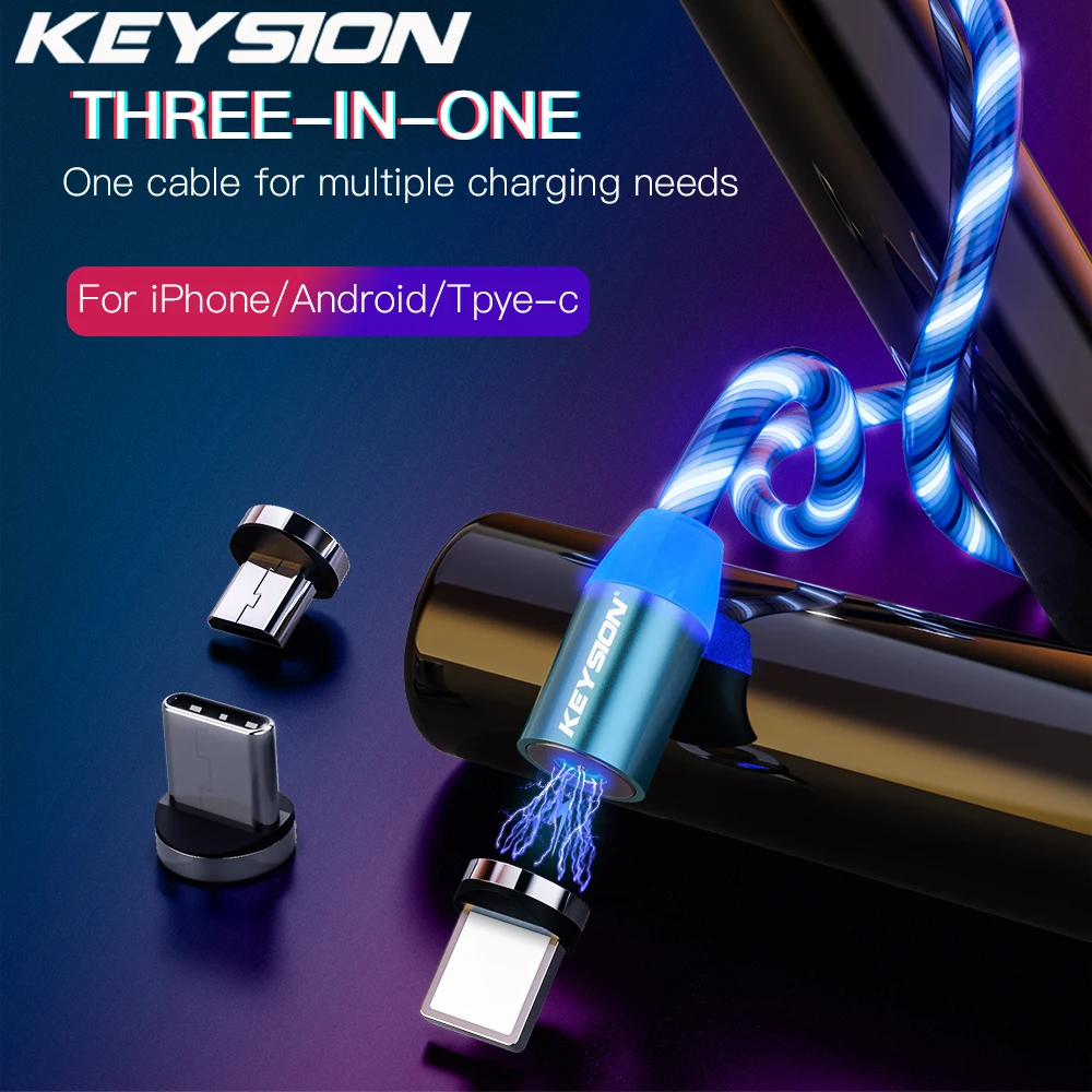 Магнитный зарядный кабель KEYSION Type-C для Huawei Mate 30 20 Pro светящийся светодиодный с