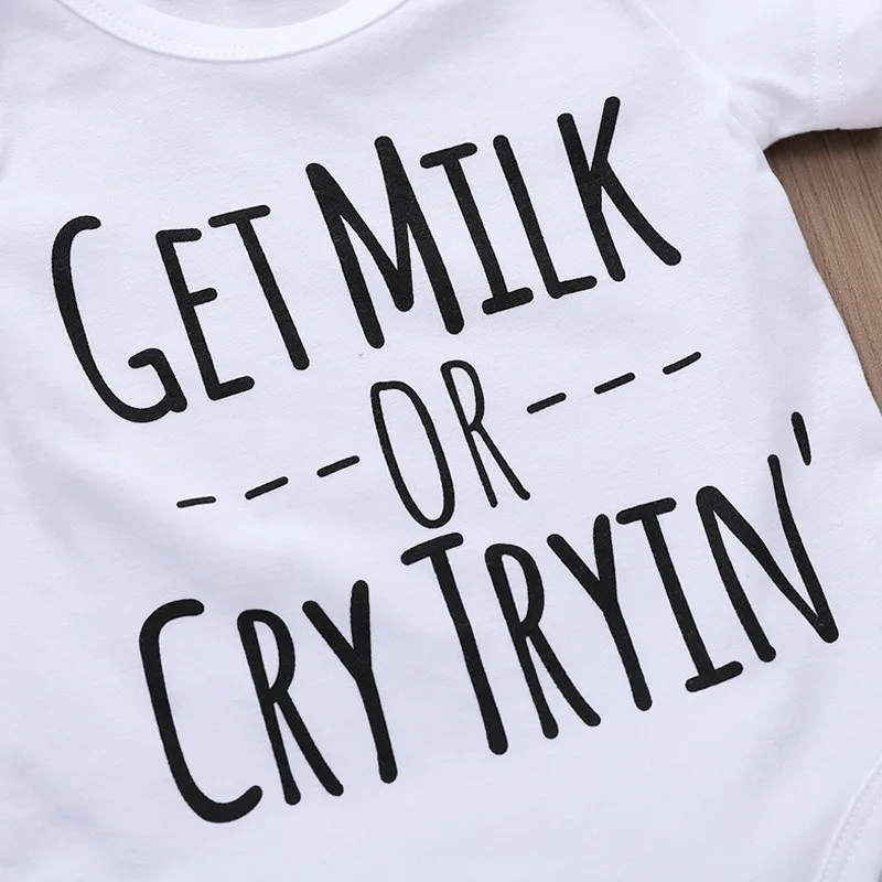 Забавные комбинезоны для новорожденных с надписью «Got Milk Or Cry», короткие рукава, маленькие хлопковые белые боди для малышей от 0 до 18 месяцев, Одежда для младенцев
