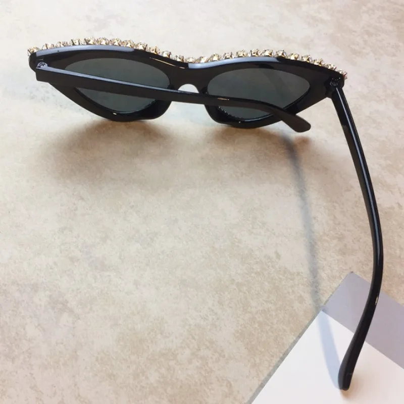 Винтажные роскошные солнцезащитные очки с кристаллами и бриллиантами Cateye, женские брендовые дизайнерские черные и розовые солнцезащитные очки в оправе, солнцезащитные очки «кошачий глаз», Шикарные очки
