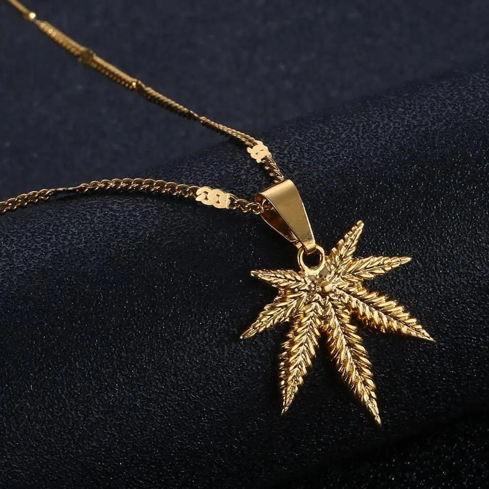 24k Gold Color Leaf Pendant Necklace 