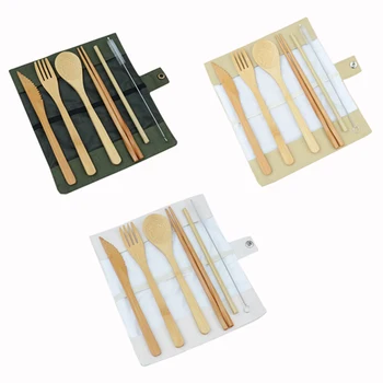 

Green Wooden Outdoor Travel Portable Cutlery Set Student Environmental Protection Japanese Style Wind Wooden Cutlery Set