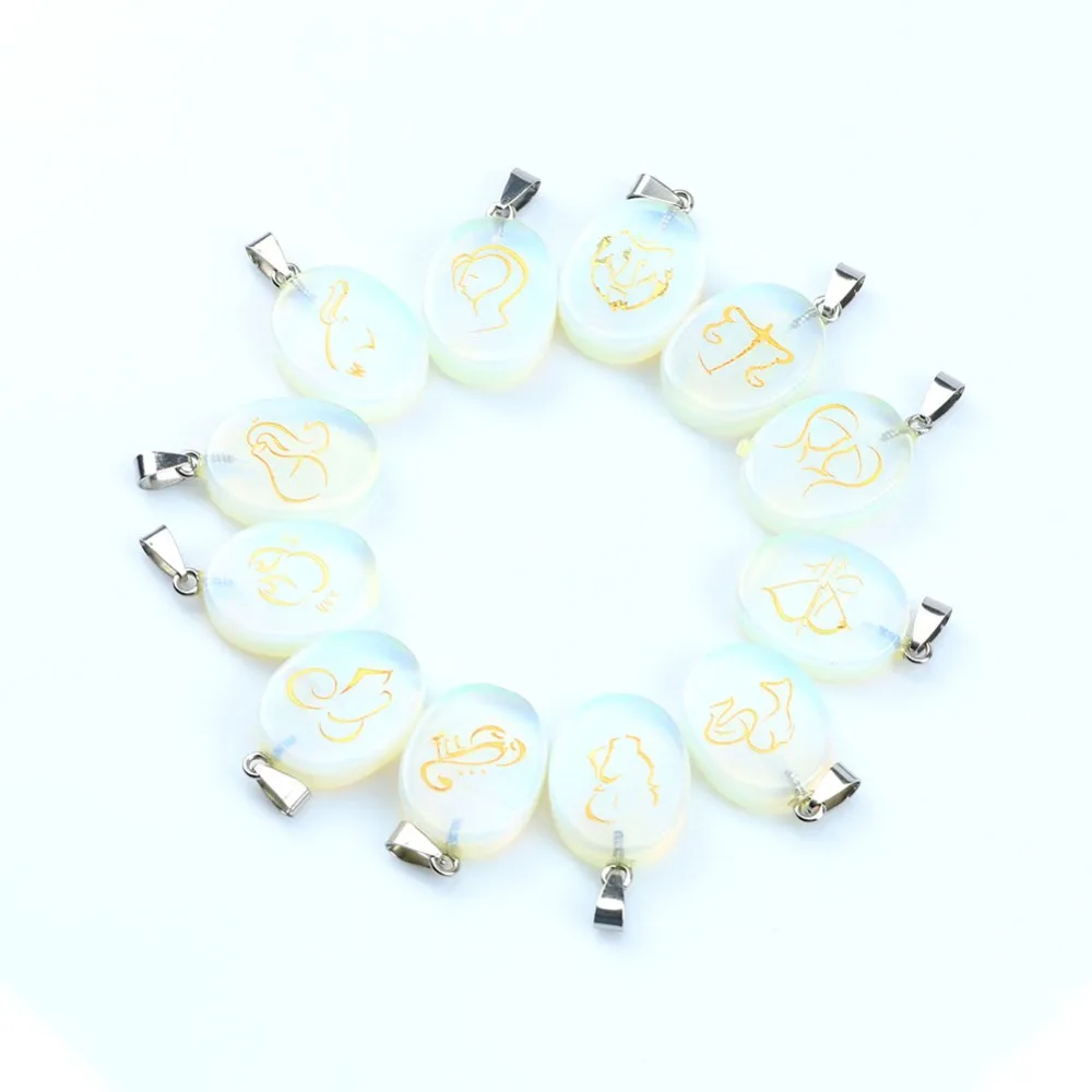 1pcs/lot Twelve Constellation Pendants Natural Opal Stone Pendant Gemini Pisces Libra Scorpio Oval Charms For Jewelry Making | Украшения и