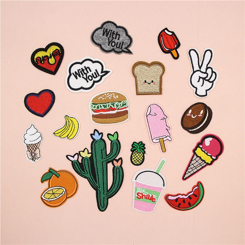 ice cream set 17pcs Random Mix DIY Cartoon Pattern Iron-On Patches Embroidery Cloth Chapter Decorative Stickers scrapbook - Цвет: ice cream set 17pcs