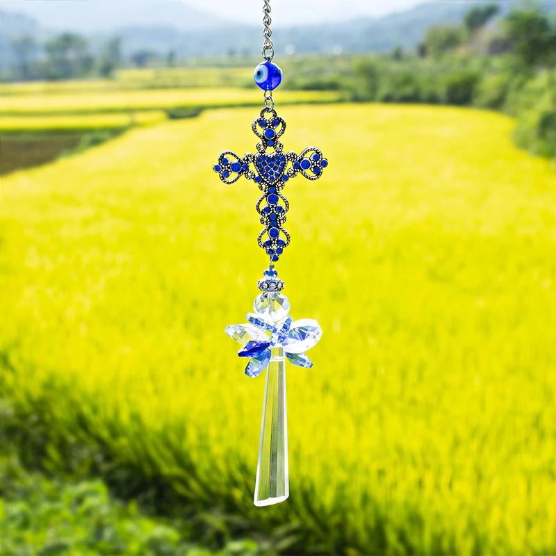 H&D подвесной Кристалл Призма крест Suncatcher Радуга производитель синий сглаза декоративные фэншуй домашний сад Декор счастливый Шарм подарок