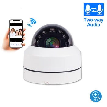 

2MP Mini WiFi PTZ Dome Camera Outdoor 4X Optical Zoom Built-in SD Card Slot Two Way Audio Home Security Cam Default H.265