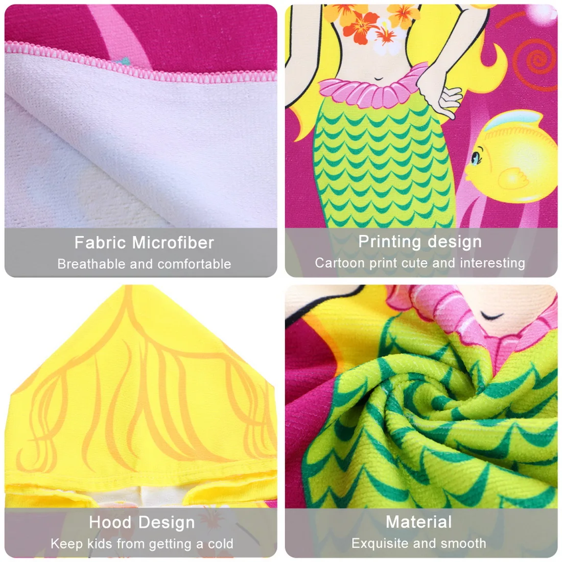 Baby Hooded Bath Towels Poncho Children Kids Bathrobe Towels Bath Robe Quick Dry Absorbent Microfiber Travel Sports Beach Towel