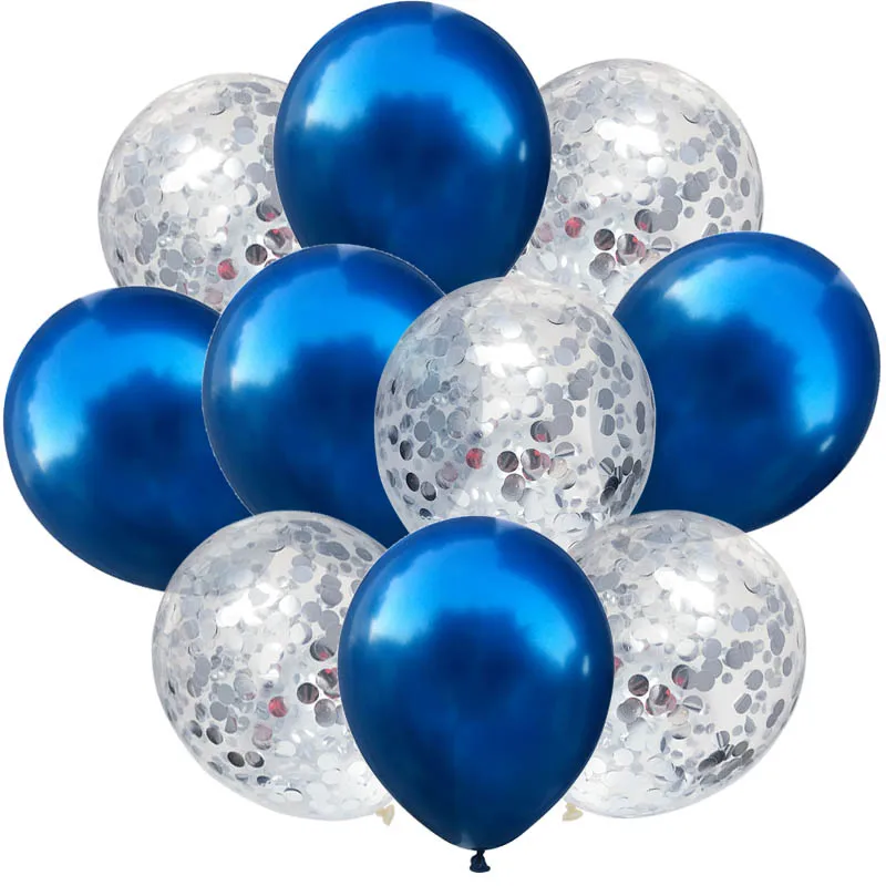10pcs/lots Blue Metalic Confetti Balloons for Birthday Party Deco Baptism Boy Ballons Deco Birthday Balony Baby Shower Boy Girl