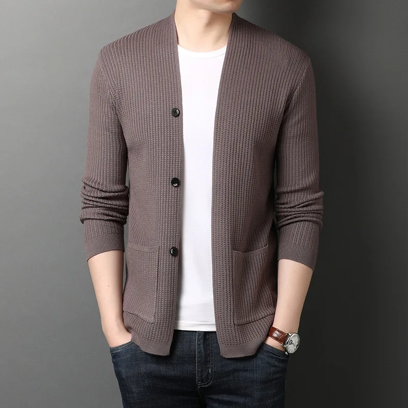 Cárdigan de punto sin botones para hombre, chaqueta informal de moda de Color sólido, abrigo, ropa de marca, novedad de Otoño de 2020
