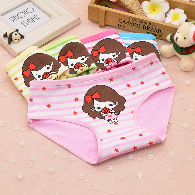 

1PC Girls'triangle Pants Pure Cotton Stripe Cartoon Children's Underwear Babies All Comfortable Triangle Wom
