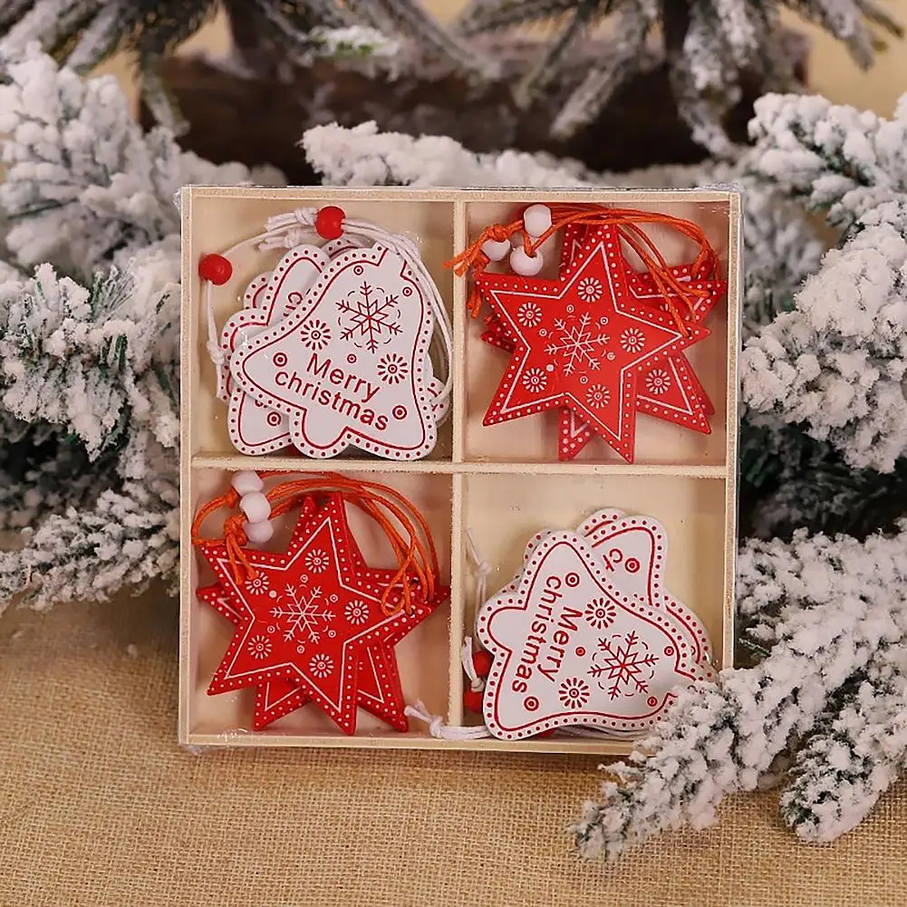 

12pcs/set Wooden Crafts Innovative Christmas Tree Color Wooden Pendants DIY Accessories For Home Decoration adornos de navidad