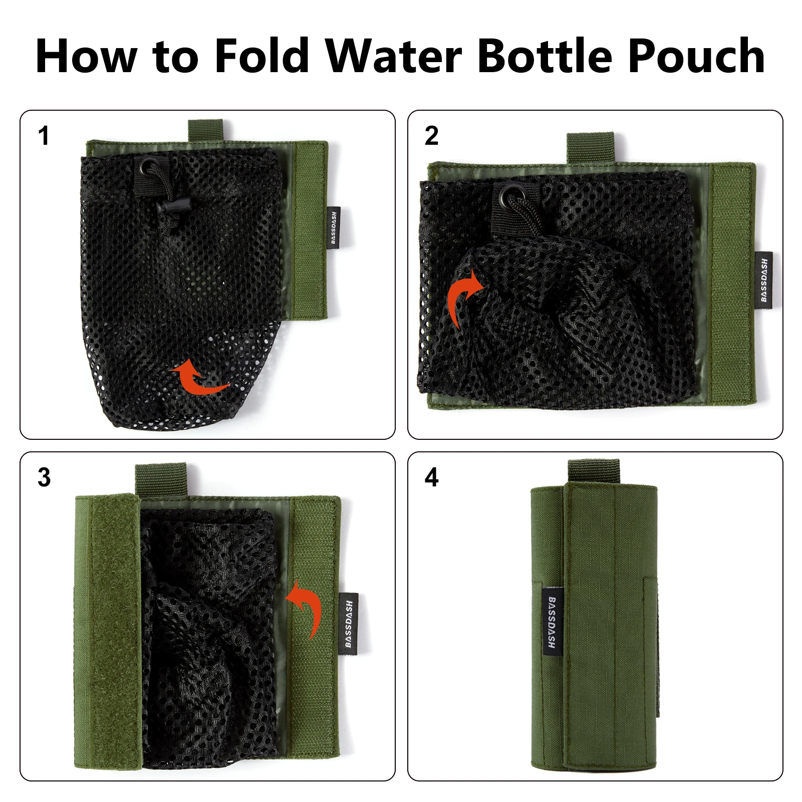 Bassdash Water Bottle Pouch with Molle Straps Belt Clip Carabiner Foldable Mesh Holder Bag for Travel Fishing Hunting Hiking 6