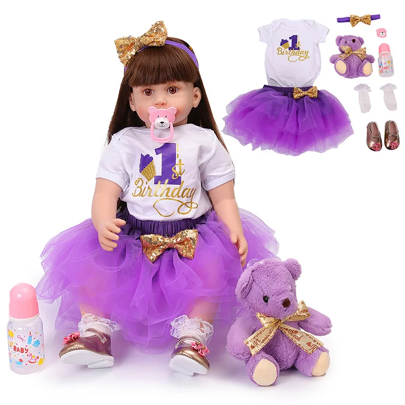 60 см кукла-Реборн, силиконовая Мягкая Реалистичная кукла для новорожденных, фиолетовая принцесса, куклы для детей, куклы-Реборн, Рождественский подарок