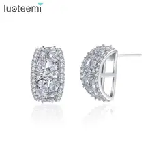 LUOTEEMI, Boho, изысканные серьги-гвоздики для женщин, девушек, для свадебной вечеринки, с роскошным кубическим цирконием, двойной цвет, модное ювелирное изделие, подарок