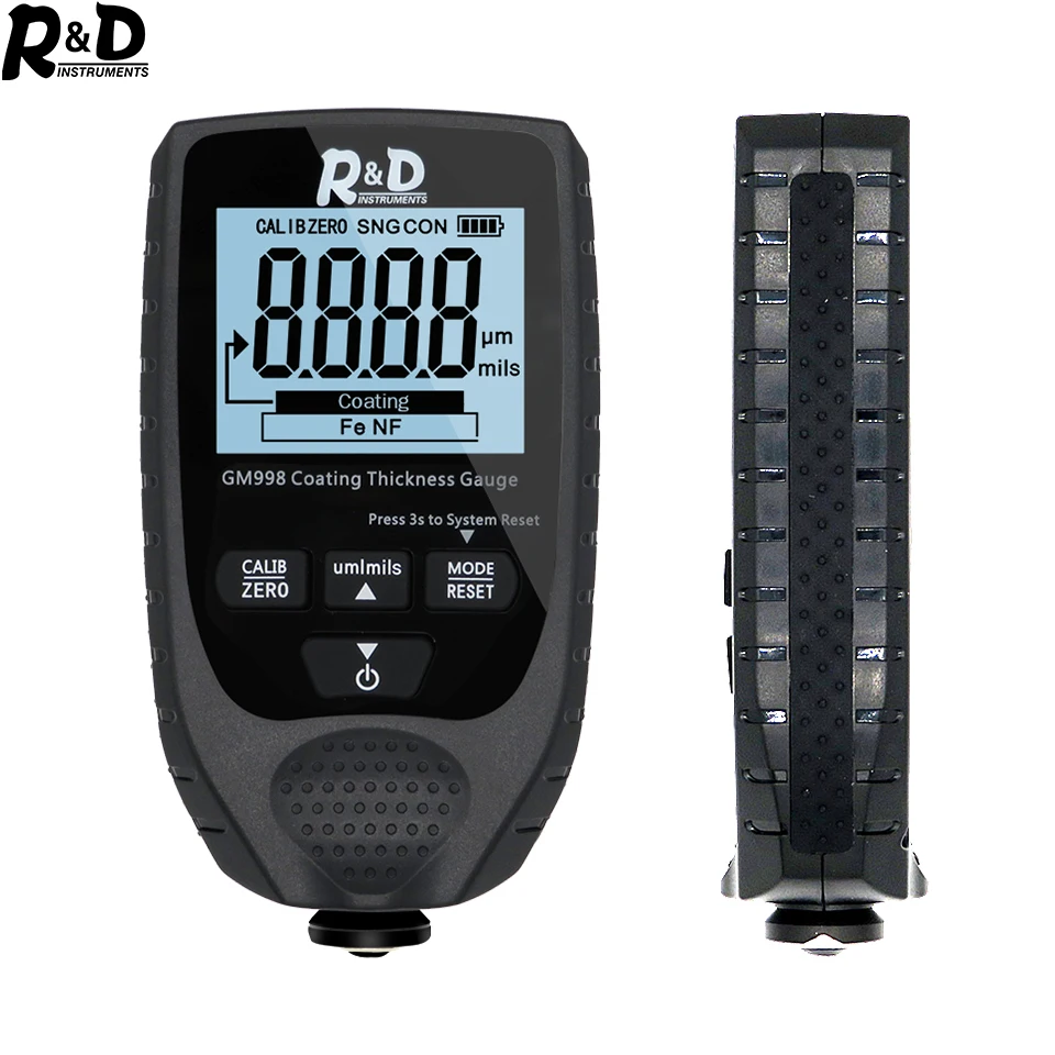 R&D GM998 Backlight Film Thickness gauge Car Paint Tester Coating Thickness Gauge with English&Russia Manual Fe&NF paint tester