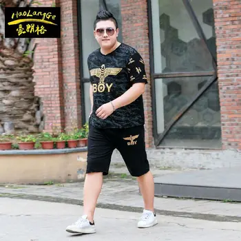 

2019 Plus Fat Increase Code Short Sleeve T-shirt Suit Leisure Sports Trend Pants Fat Two-piece Set Summer Dress