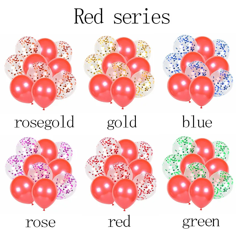 10 шт./партия, 12 дюймов, розовое золото, конфетти-блестки, прозрачный латексный шар, Оранжевый Надувной Воздушный Свадебный шар, украшение для дня рождения - Цвет: Red series