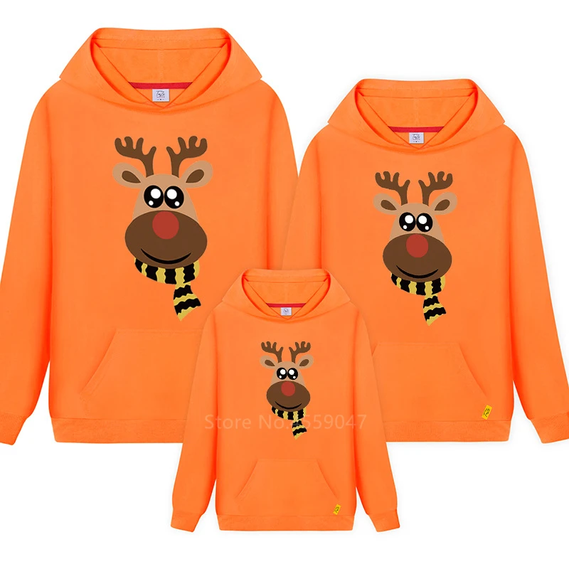 Свитер на год и Рождество; Семейные комплекты «Мама и я»; Одежда для маленьких девочек и сестер; Красная рождественская одежда с изображением лося; толстовки с капюшоном - Цвет: Orange