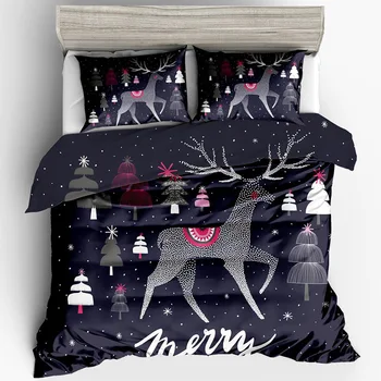 

3D Bedding Suit Home Textile Digital Printing Christmas Series Quilt Cover + Pillowcases Cover 3 Piece Bedding Sets without Core