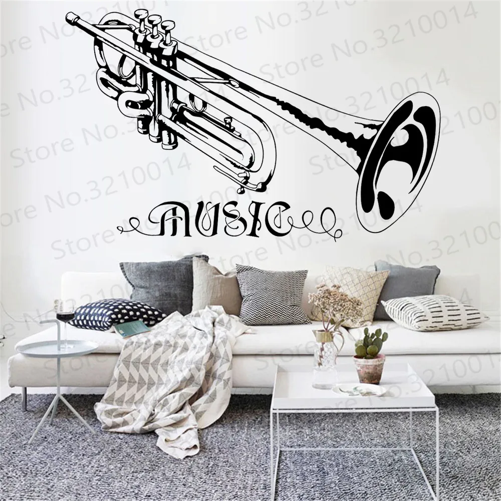 Trumpet Music Wall Stickers Musician Studio Office Decor Removable Vinyl Decals Home Decoration Nursery Kids Room PW199 | Дом и сад