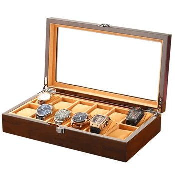 

Elegant Black Watch Packing Box Wood Watch Box Piano Lacquer Displaying 12-Position Storage Clock Jewelry Holder Exquisite Box