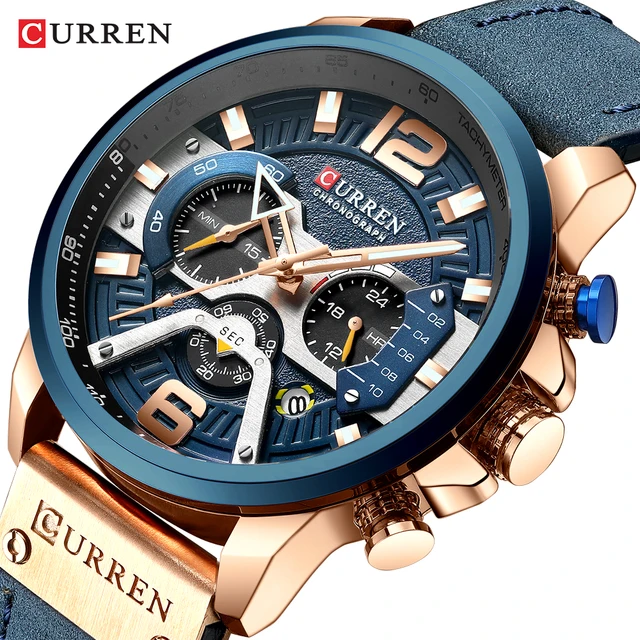 CURREN Casual Sport Watches for Men Blue Top Brand Luxury Military Leather Wrist Watch Man Clock Fashion Chronograph Wristwatch 1