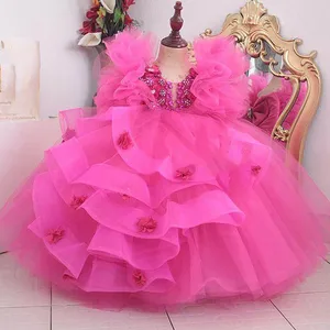 Kids Formal Wear  Wedding Party Events  Applique Beaded Girls Pageant Tulle A Line Flower Girls Dresses Birthday Christmas Gown