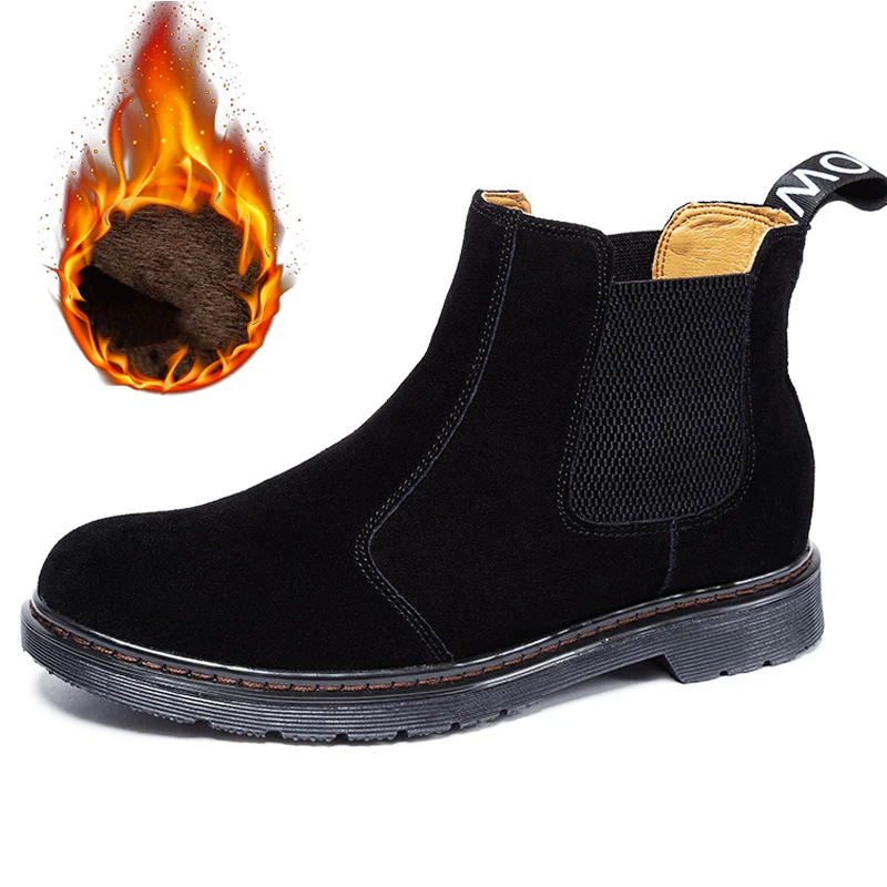 

Fashion men boots warm winter boots Plus Size 35-48 Warm Ankle boots Hombre Chelsea boots Suede Leather Winter Shoes Men