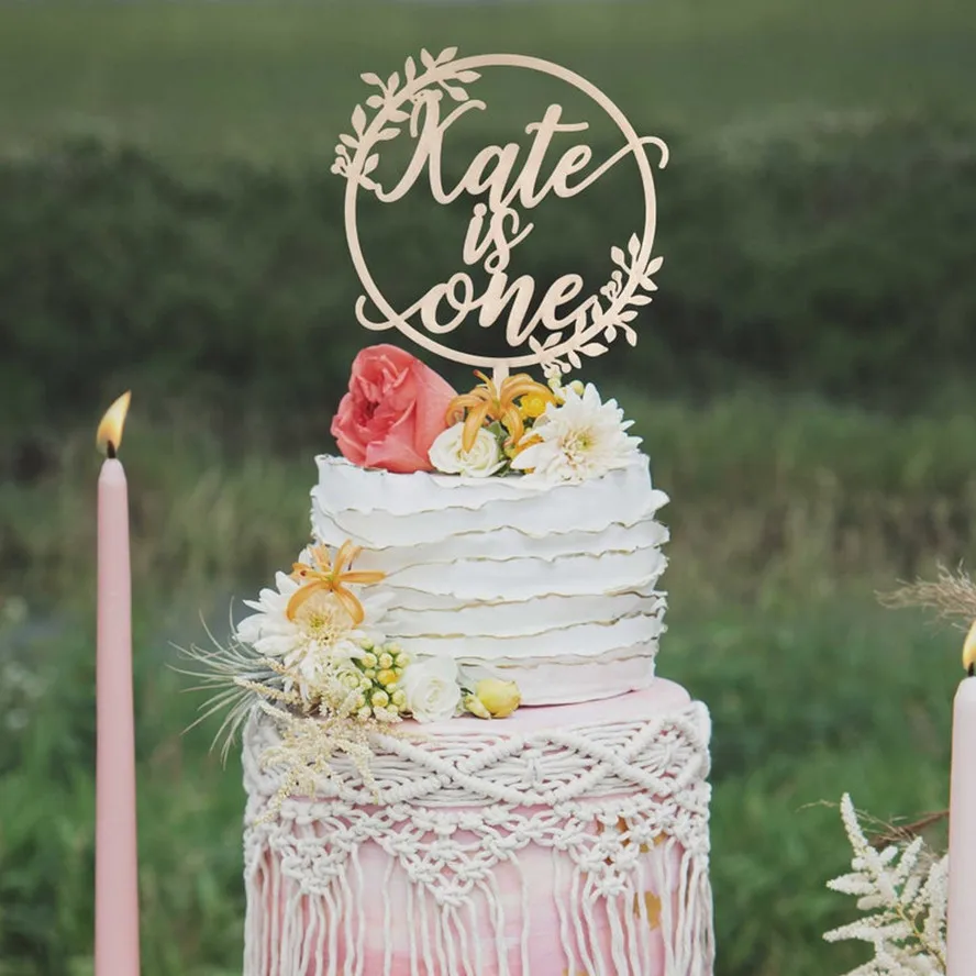 Personalized Birthday Cake Topper, Wreath Custom name and age cake topper, first birthday 1st baby boy girl birthday toppers (2)