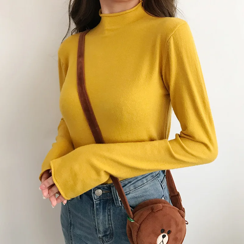 

Korean Women Shirts Woman Long Sleeve Shirt Women Turtleneck Knitted T-Shirts Top Plus Size Women Solid Basic Shirt Pullover Top