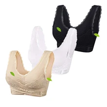 3 шт. размера плюс, нижнее белье, кружевное, одноцветное, с поперечной боковой пряжкой, без ободков, Спортивное нижнее белье, бюстгальтер для сна, белый, бежевый, черный