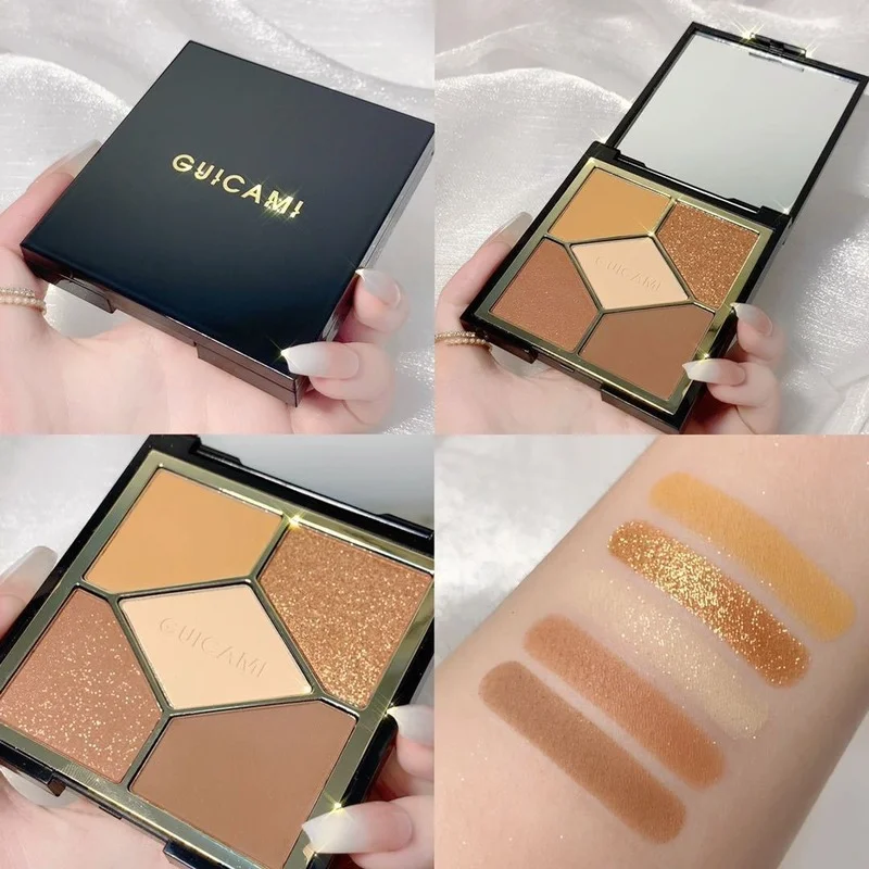 Five-color Pearlescent Eyeshadow Palette Five-color Eyeshadow Eye Makeup Palette Cosmetics Earth Color INS Popular eye shadow eye shadow plate
