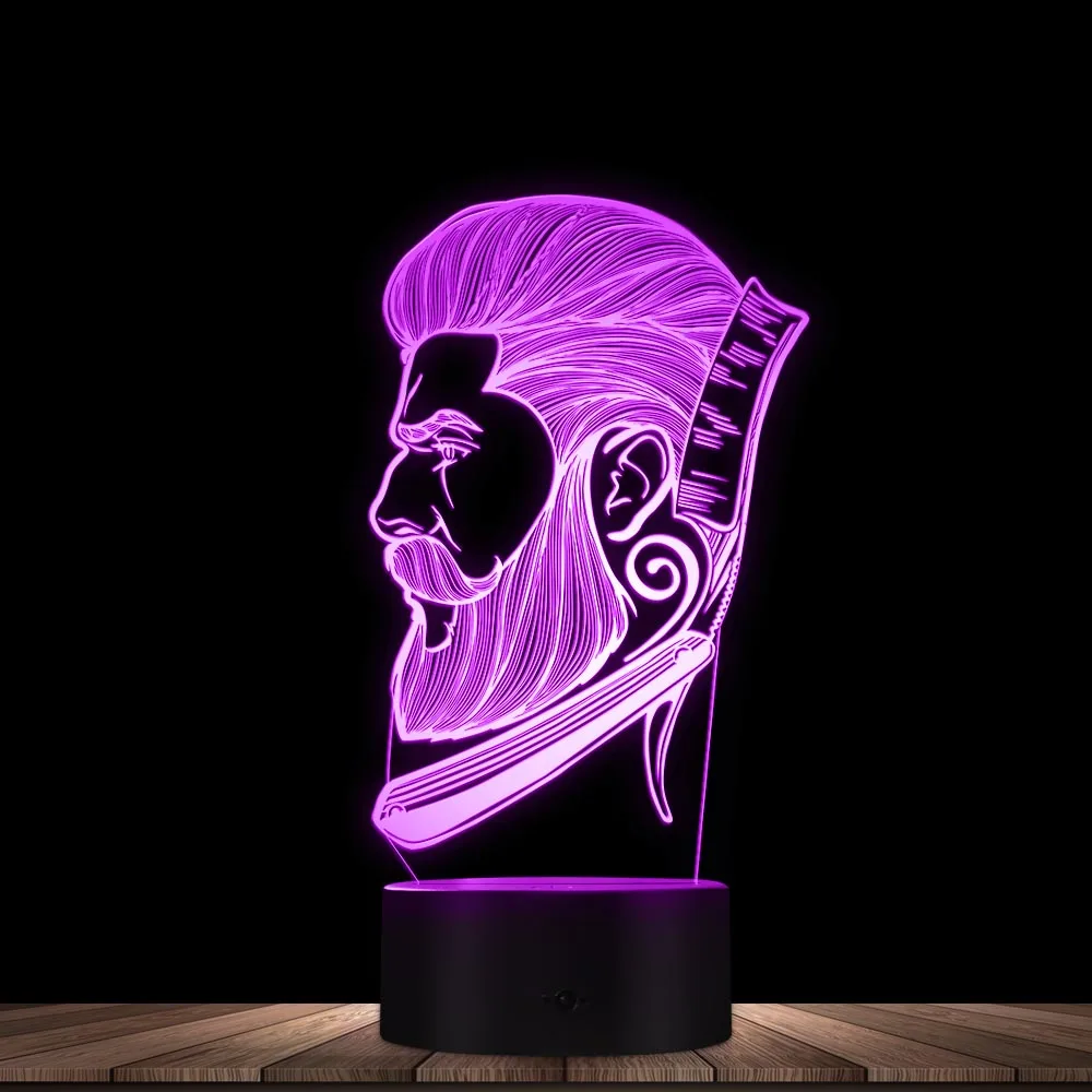 lâmpada 3d de noite criativa para salão de beleza e cabeleireiro
