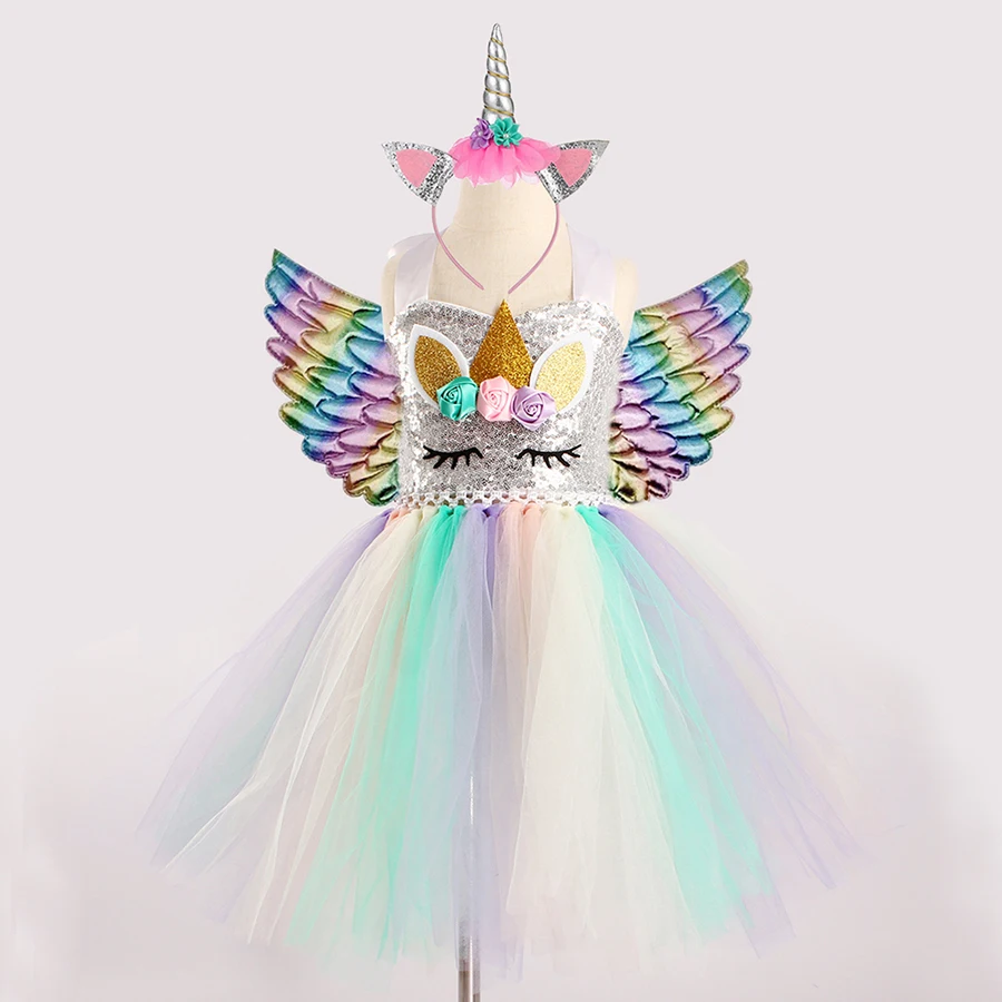 Sequin Unicorn Flower Girls Tutu Dress Pastel Rainbow Pony Dress Kids Halloween Birthday Party Carnival Costume Unicorn Outfit (11)