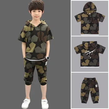 

Children's clothing boys casual new and big children five-pointed star camouflage suit summer boy short-sleeve shorts boy suit