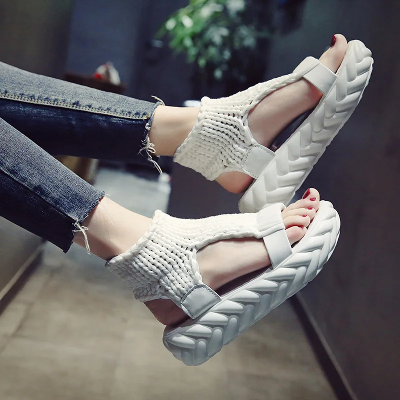 

Rome Peep Toe Platform Flat with Women Sandals Med Front Rear Strap Basic Women Shoes Solid Summer Sandals