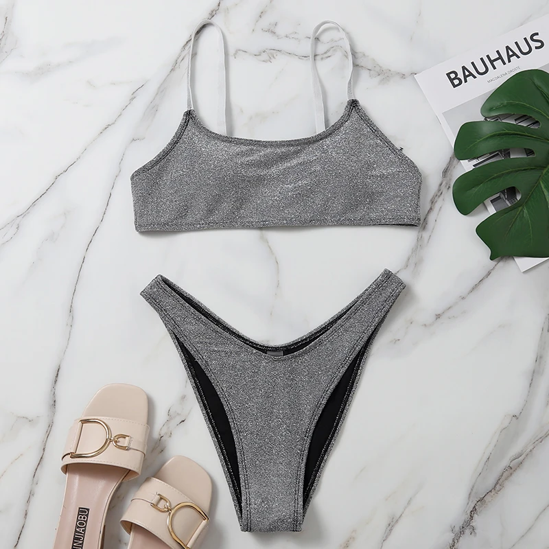 

2020 New Sporty Sexy Summer Women Two Pieces Swimsuit Grey Bikini Low Waist Swimwear Push Up Bathing Suit Breathable Beach Wear
