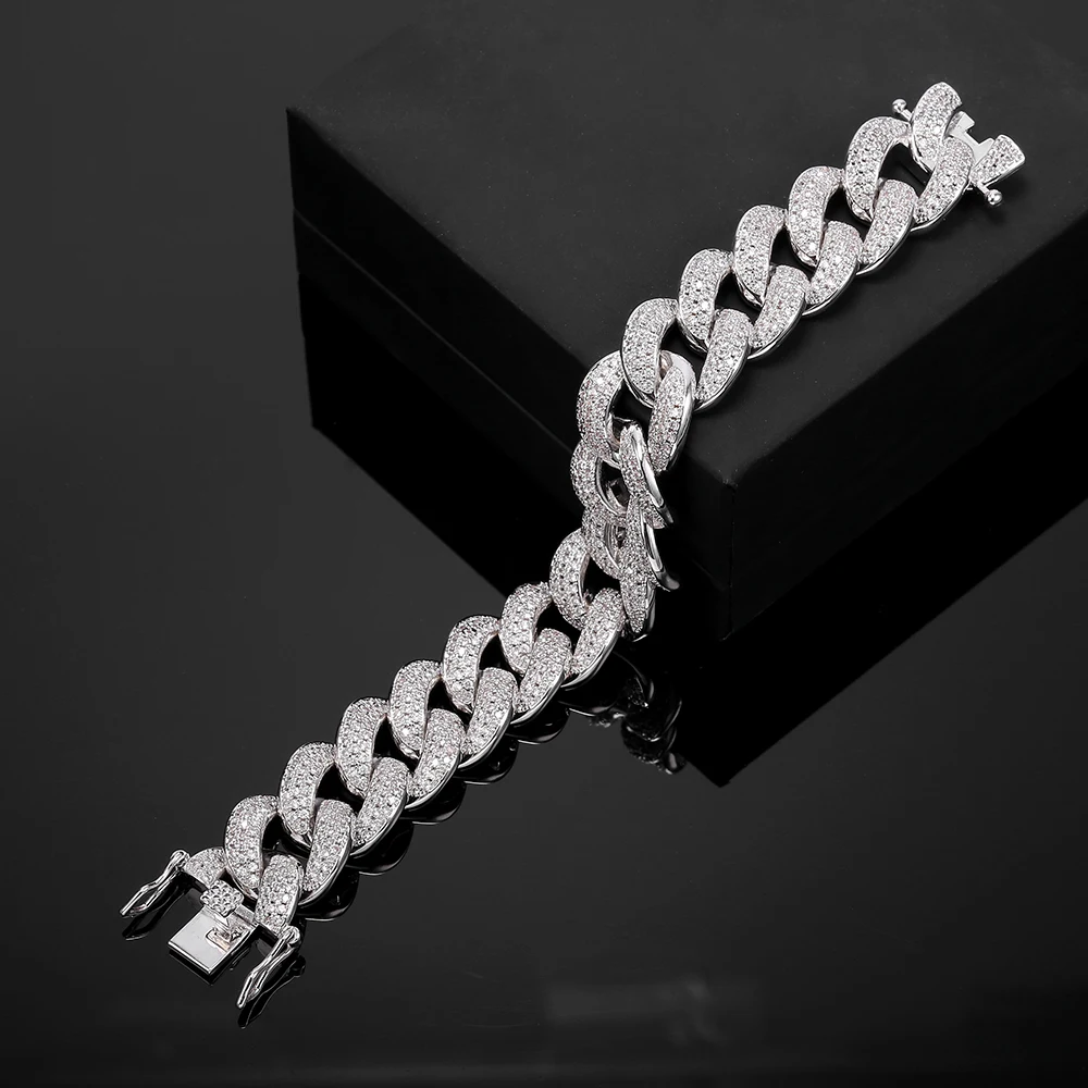 Роскошный широкий плоский бордюр кубинская цепь браслет для мужчин и женщин желтый/розовое золото цвет большой CZ Панк ювелирные изделия подарок браслеты