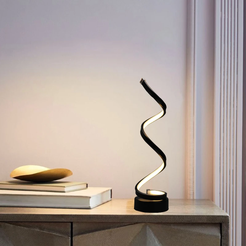 Modern LED Spiral Table Lamp Curved Desk Bedside Lamp Cool White Warm White Light For Living Room Bedroom Reading Lighting