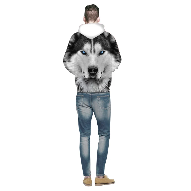  New Arrival Fashion Mens Hoodies 3D Wolf Printed Loose Fit Autumn Sweatshirt for Men Streetwear Hoo