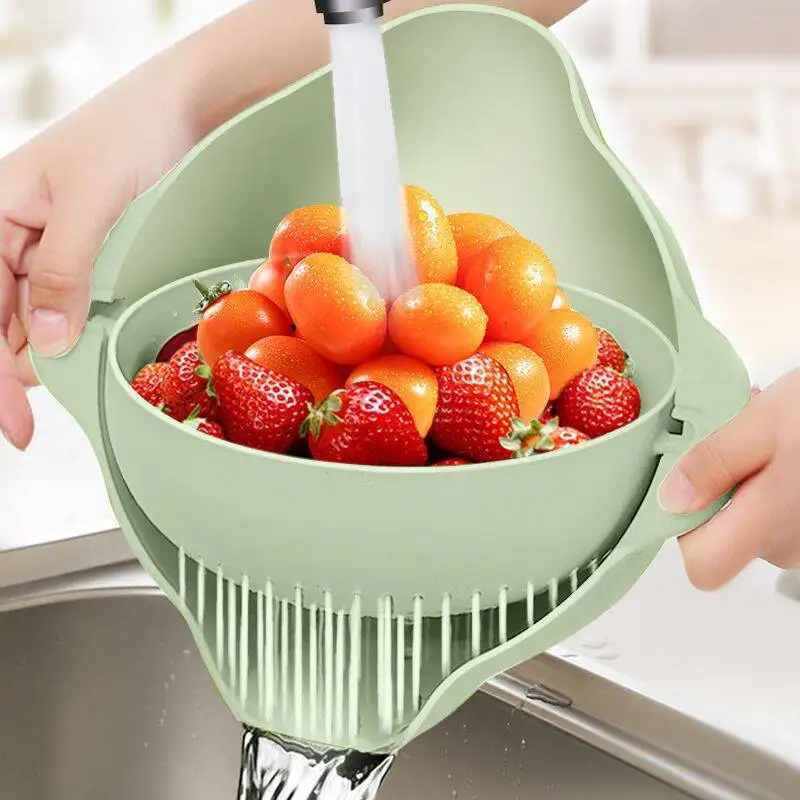 Вращающаяся двухслойная сливная корзина из пшеничной соломы кухонная для мытья