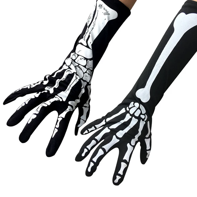 1 Pairs Fashion New Adult Halloween Gloves  Cosplay Elbow Length Black White Skeleton Gloves Full Finger Ghost Bone Mittens