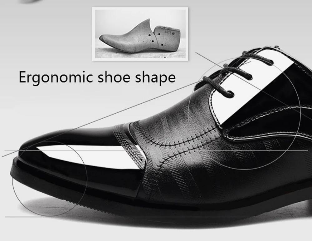 Men Patent Leather Formal Shoes Business Pointed Toe Dress Shoes Fashion Classic Slip on Office Wedding Oxford Suit Shoes