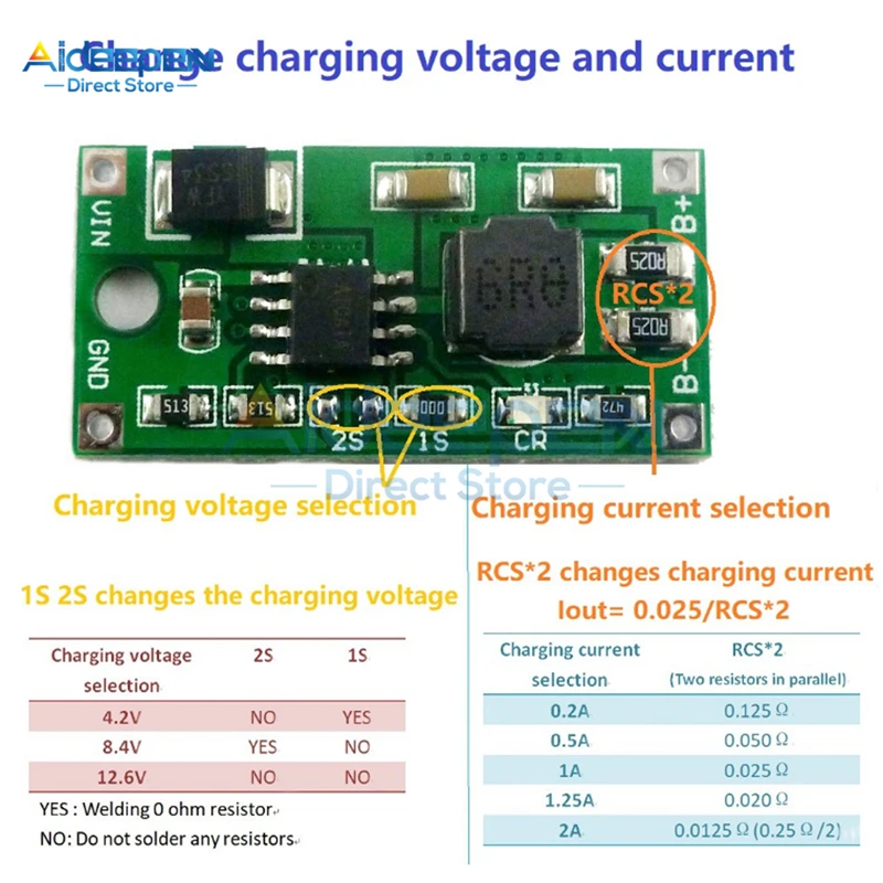 

1S 2S 3S 1A 2A Multi-Cell Synchronous Buck Li-Ion Charger DC 5-23V to 4.2V 8.4V 12.6V for 3.7V 7.4V 11.1V 18650 Lithium Battery