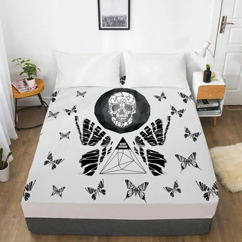 

1PC Mattress Cover Fitted Sheet With Elastic Band Bed Sheets Bedding Linens Queen King Size Bedsheet 160X200CM Grey Skull