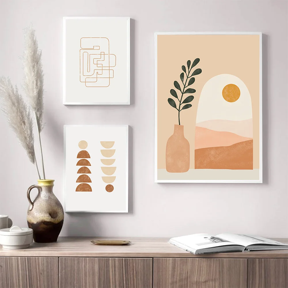 Бохо плакат Абстрактная живопись горизонт солнце стены искусства холст картина