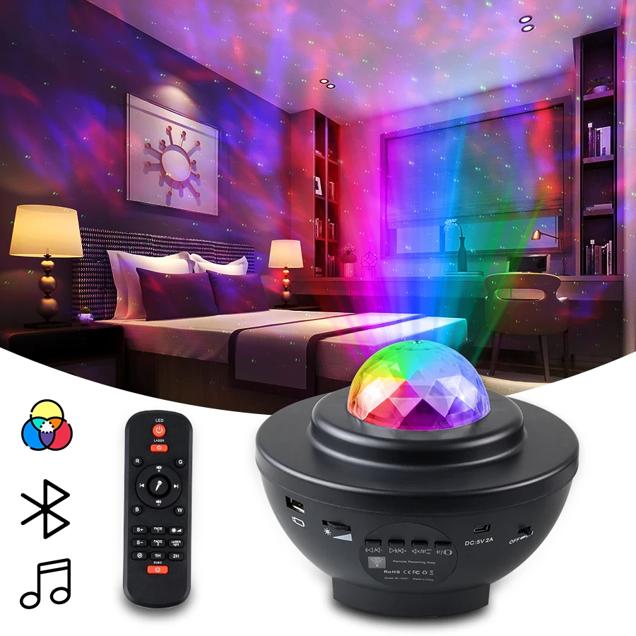 LED Projector Lamp Moon Sky Starry Star Night Light Bluetooth Music Projection 