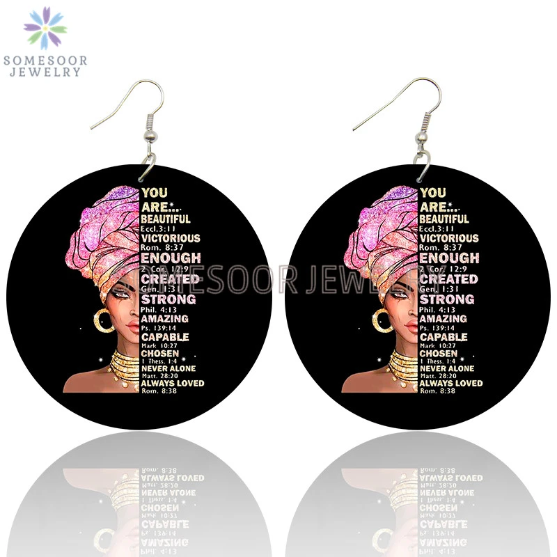 SOMESOOR pendientes gota de madera con estampado de I Am Black Woman, aretes y potentes, colgante mujer, regalos|Pendientes con forma de gota| - AliExpress