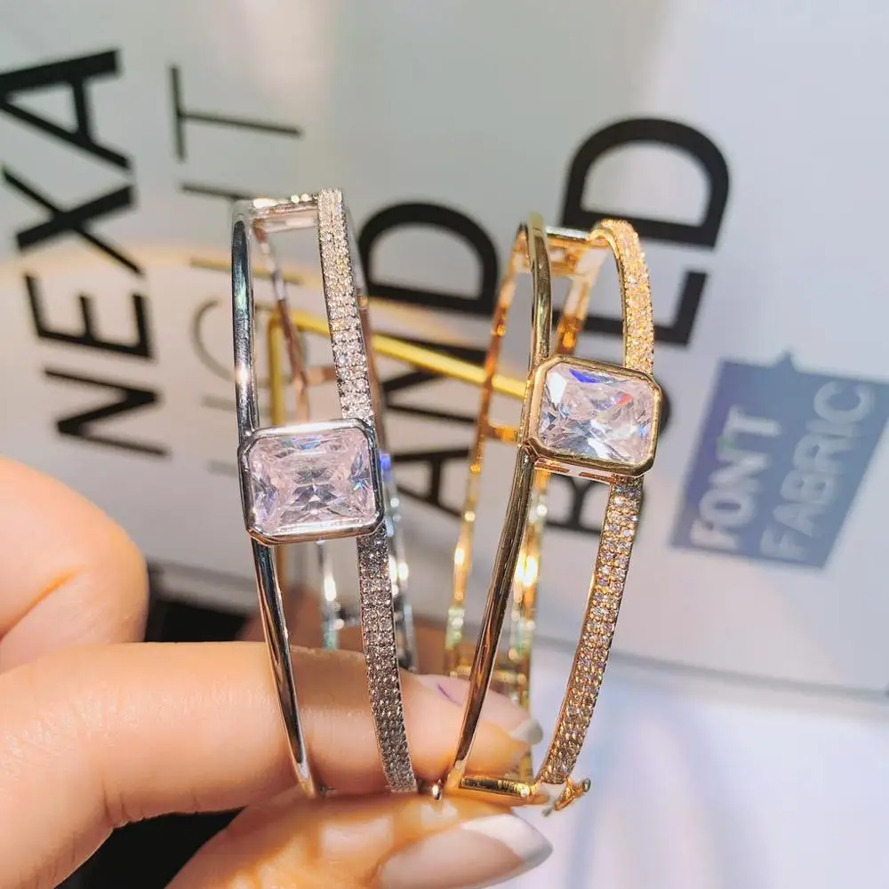 

HIBRIDE Personalize Luxury Simple Initial Knot Open Cuff Bangles/Bracelets for Women Wedding Full Zircon Dubai Bridal Jewel B-53
